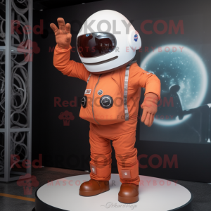 Rust Astronaut mascot costume character dressed with a Yoga Pants and Hat pins