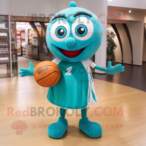 Teal Basketball Ball mascot costume character dressed with a Skirt and Shoe laces