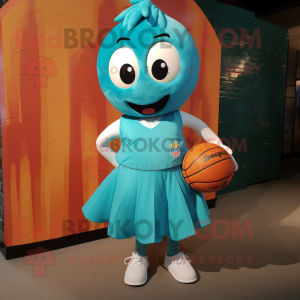 Teal Basketball Ball mascot costume character dressed with a Skirt and Shoe laces