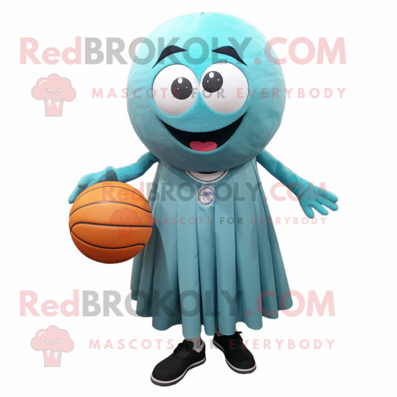 Teal Basketball Ball mascot costume character dressed with a Skirt and Shoe laces