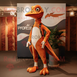 Rust Pterodactyl mascot costume character dressed with a Jumpsuit and Shoe clips