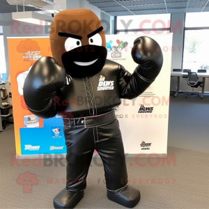 Black Boxing Glove mascot costume character dressed with a Leather Jacket and Pocket squares