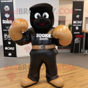 Black Boxing Glove mascot costume character dressed with a Leather Jacket and Pocket squares