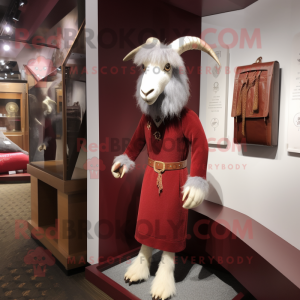 Maroon Angora Goat mascot costume character dressed with a Sheath Dress and Tie pins