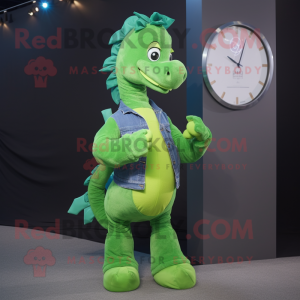 Green Sea Horse mascot costume character dressed with a Boyfriend Jeans and Smartwatches