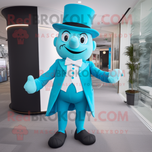 Cyan Magician mascot costume character dressed with a Playsuit and Bow ties