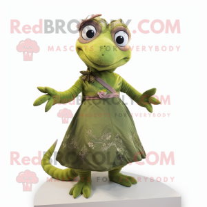 Olive Lizard maskot kostume...