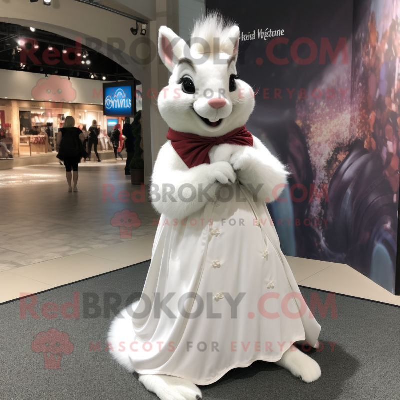 White Squirrel mascot costume character dressed with a Ball Gown and Pocket squares