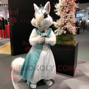 White Squirrel mascot costume character dressed with a Ball Gown and Pocket squares