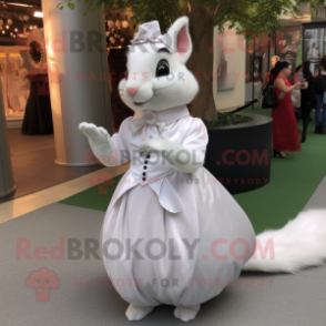 White Squirrel mascot costume character dressed with a Ball Gown and Pocket squares