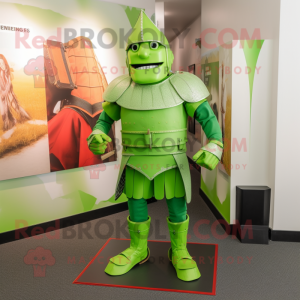 Lime Green Medieval Knight mascot costume character dressed with a Bermuda Shorts and Anklets