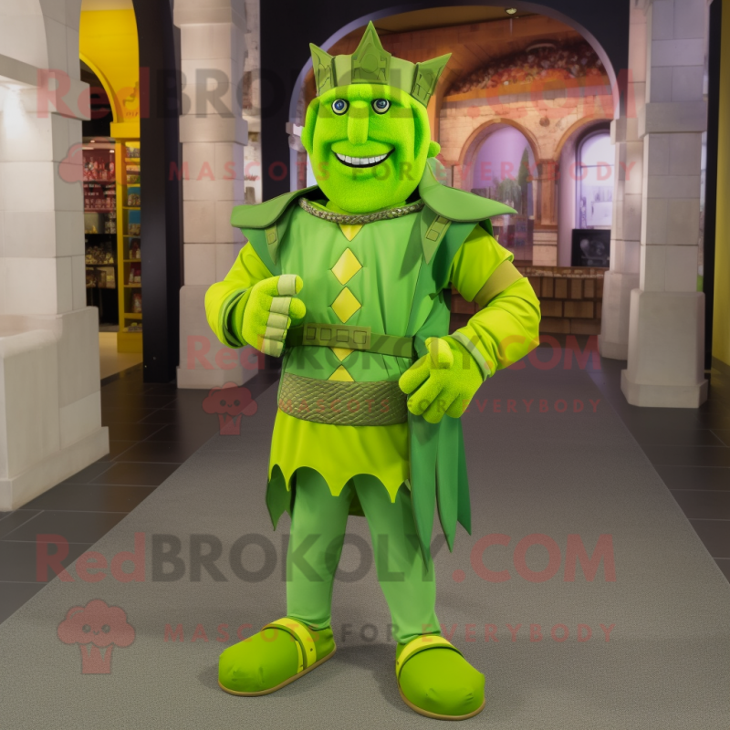 Lime Green Medieval Knight mascot costume character dressed with a Bermuda Shorts and Anklets