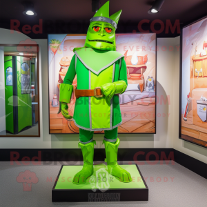 Lime Green Medieval Knight mascot costume character dressed with a Bermuda Shorts and Anklets