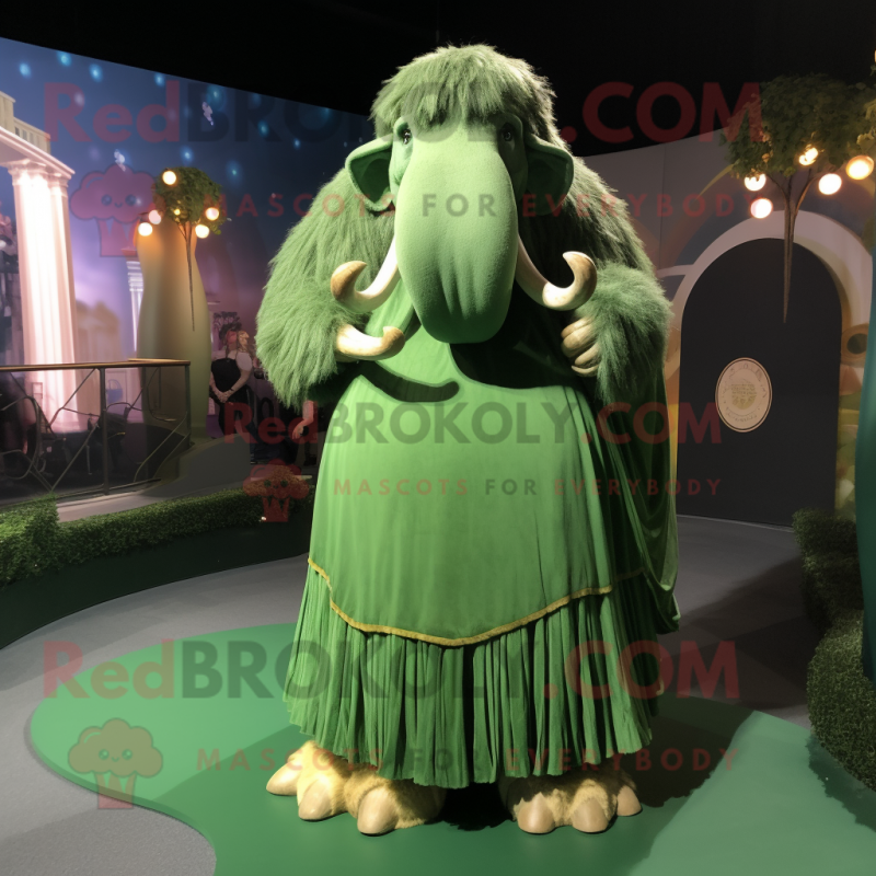 Green Mammoth mascot costume character dressed with a Evening Gown and Rings