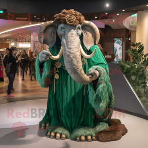 Green Mammoth mascot costume character dressed with a Evening Gown and Rings