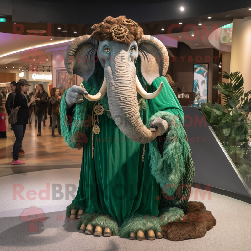 Green Mammoth mascot costume character dressed with a Evening Gown and Rings