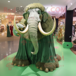 Green Mammoth mascot costume character dressed with a Evening Gown and Rings