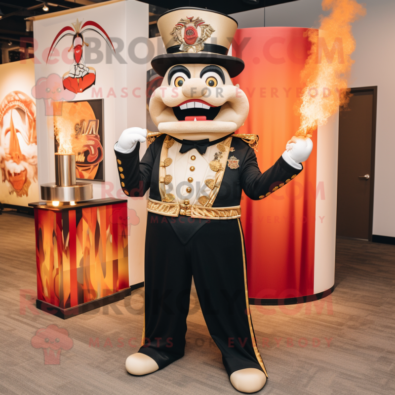 Tan Fire Eater mascot costume character dressed with a Tuxedo and Anklets