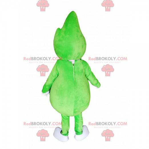 Mascota de carácter verde con una hoja en la cabeza. -