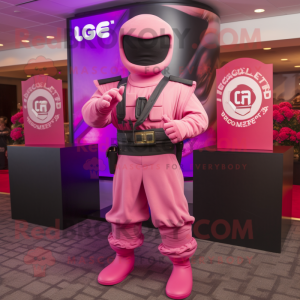 Pink Gi Joe mascot costume character dressed with a Polo Tee and Shawls