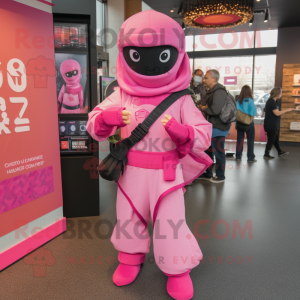 Pink Gi Joe mascot costume character dressed with a Polo Tee and Shawls