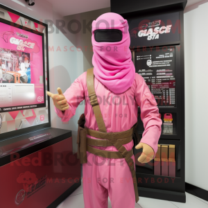 Pink Gi Joe mascot costume character dressed with a Polo Tee and Shawls