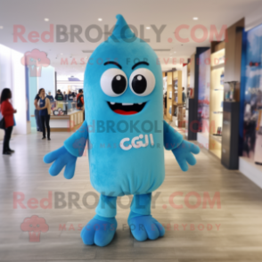 Cyan Aglet mascot costume character dressed with a Graphic Tee and Earrings