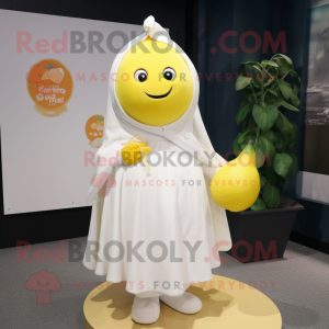 White Lemon mascot costume character dressed with a Skirt and Shawl pins