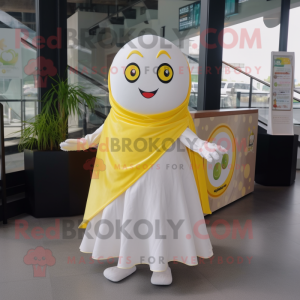 White Lemon mascot costume character dressed with a Skirt and Shawl pins