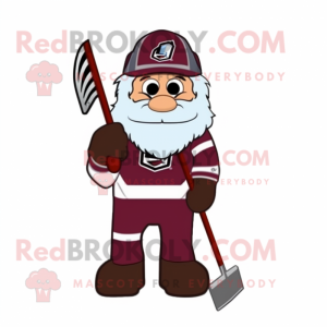 Maroon Ice Hockey Stick mascot costume character dressed with a Overalls and Pocket squares