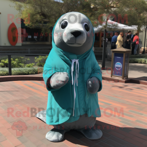 Teal Seal mascot costume character dressed with a Long Sleeve Tee and Ties
