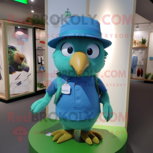 Cyan Kiwi mascot costume character dressed with a Romper and Hats