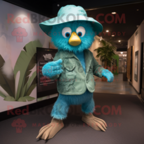 Cyan Kiwi mascot costume character dressed with a Romper and Hats