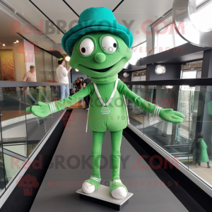 Green Tightrope Walker mascot costume character dressed with a Joggers and Caps