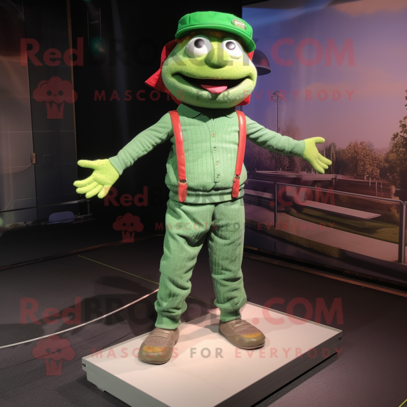 Green Tightrope Walker mascot costume character dressed with a Joggers and Caps Green Tightrope Walker mascot costume character dressed with a Joggers and Caps