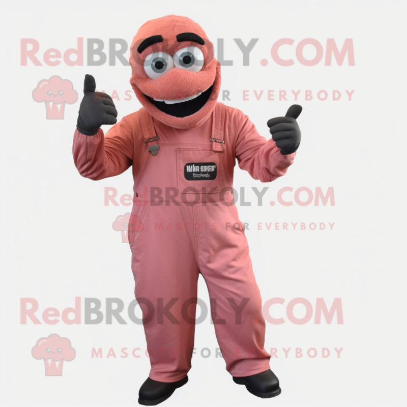 Rust Pink mascot costume character dressed with a Jumpsuit and Gloves Rust Pink mascot costume character dressed with a Jumpsuit and Gloves