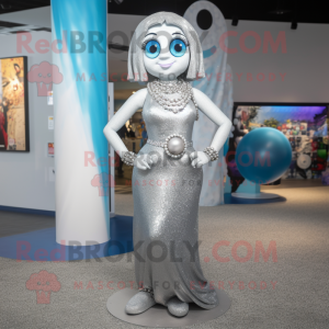 Silver Pho mascot costume character dressed with a Bikini and Necklaces