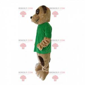 Brun hundemaskot med grønn t-skjorte - Redbrokoly.com