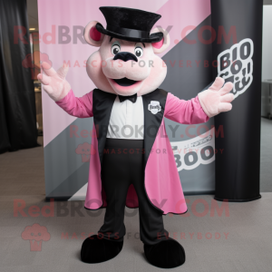 Pink Bison mascot costume character dressed with a Tuxedo and Hats