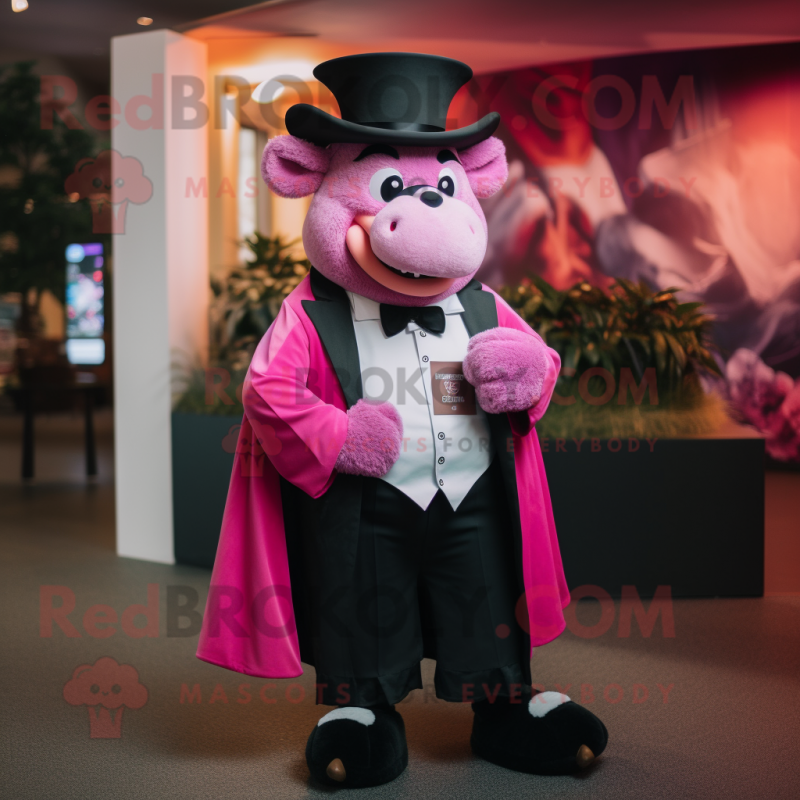 Pink Bison mascot costume character dressed with a Tuxedo and Hats Pink Bison mascot costume character dressed with a Tuxedo and Hats