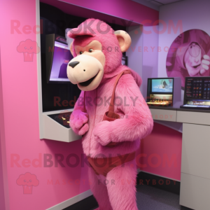 Pink Baboon mascot costume character dressed with a Turtleneck and Cummerbunds