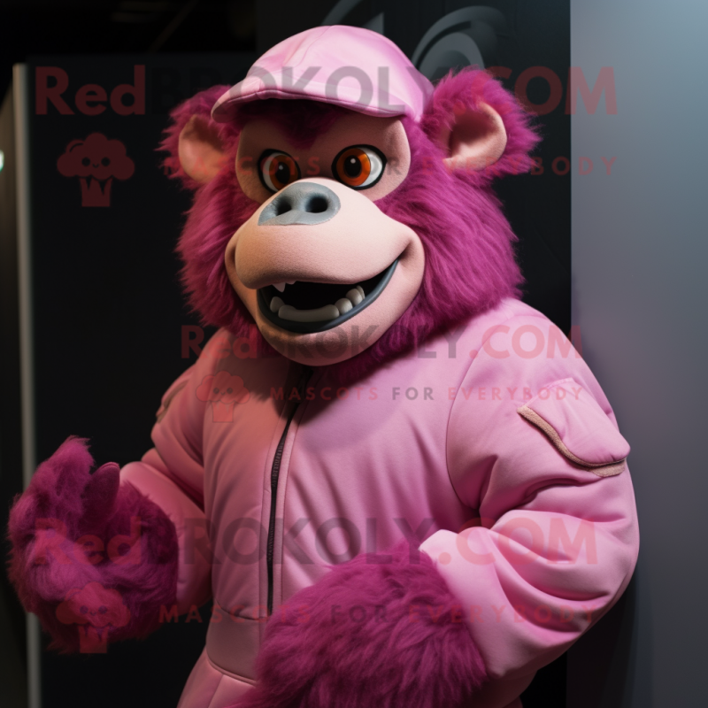 Pink Baboon mascot costume character dressed with a Turtleneck and Cummerbunds