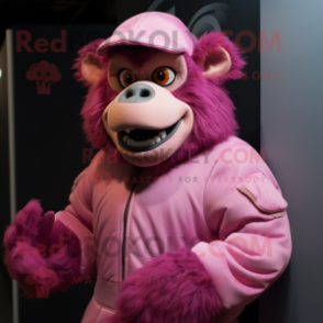 Pink Baboon mascot costume character dressed with a Turtleneck and Cummerbunds