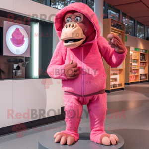 Pink Baboon mascot costume character dressed with a Turtleneck and Cummerbunds