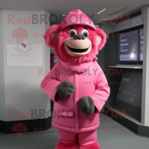 Pink bavian maskot kostume...