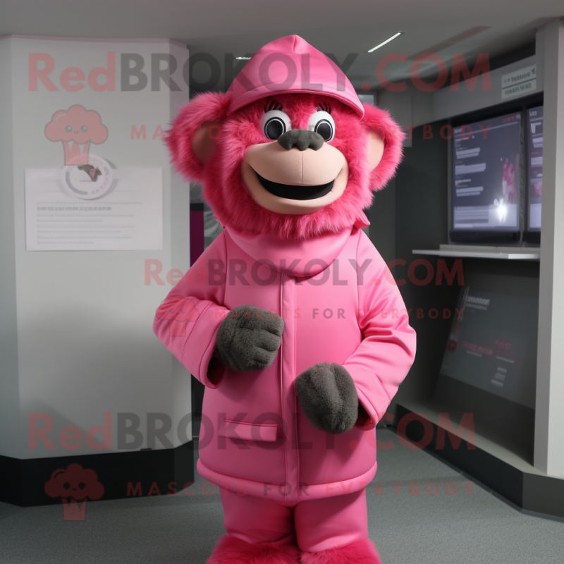 Pink Baboon mascot costume character dressed with a Turtleneck and Cummerbunds Pink Baboon mascot costume character dressed with a Turtleneck and Cummerbunds