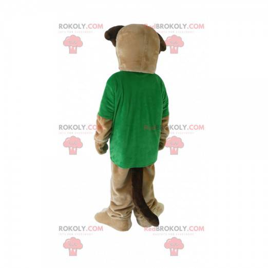 Braunes Hundemaskottchen mit einem grünen T-Shirt -