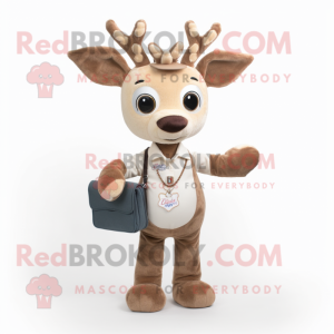 Cream Deer mascot costume character dressed with a Bootcut Jeans and Messenger bags