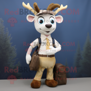 Cream Deer mascot costume character dressed with a Bootcut Jeans and Messenger bags