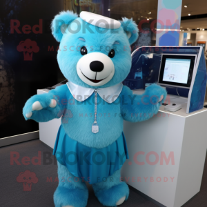 Cyan Bear maskot kostume...